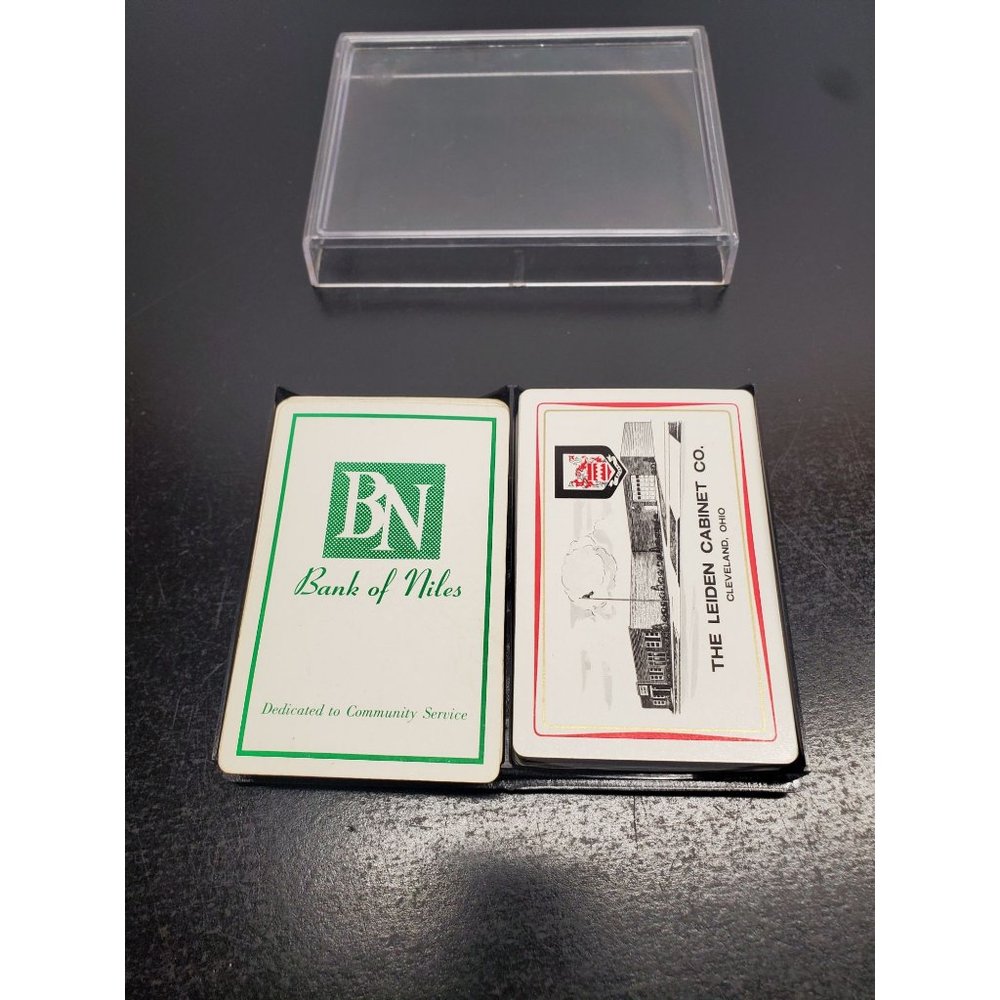 Vintage 2 set of cards in holder - Bank of Niles & The Leiden‎ Cabinet Co.
